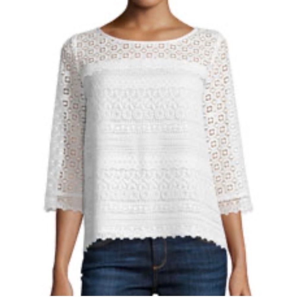 Joie Lace Blouse Womens Medium White A123-T2830 Boho Romantic 3/4 Sleeve Top NEW